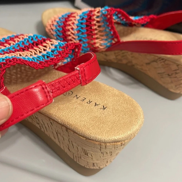 KAREN SCOTT Womens Cushioned Wedge Slip On Slingback sandals sz 9 red blue pink - Picture 14 of 14